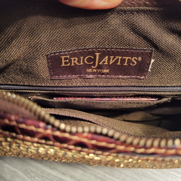 Eric Javits – Gold Studded Squishee Chip Hobo with Brown Crocodile Leather. New - Picture 8 of 8